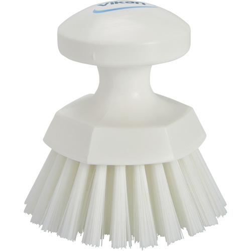Round Hand Brush - Scrub, White, 5", Stiff, 3-3/4", Polypropylene, Polyester, Stainless Steel