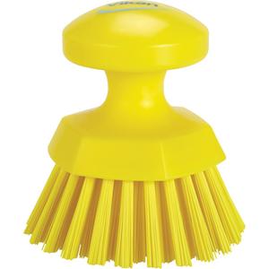 Round Hand Brush - Scrub, Yellow, 5", Stiff, 3-3/4", Polypropylene, Polyester, Stainless Steel