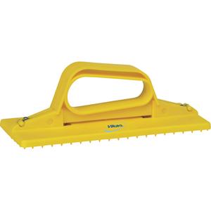 Handheld Cleaning Pad Holder - 9-1/10", 3-4/5", Yellow, 3", Polypropylene, Stainless Steel/Nylon