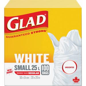 Small 25L Unscented Garbage Bags - Regular, 100, White, Polyethylene, Open Top