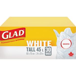 Tall 45L Unscented Garbage Bags - Regular, 30, White, Polyethylene, Open Top