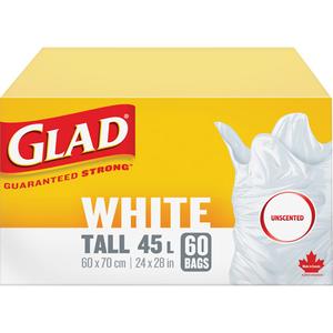 Tall 45L Unscented Garbage Bags - Regular, 60, White, Polyethylene, Open Top