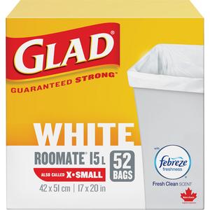 X-Small 15L Roommate Febreze Garbage Bags - Regular, 52, White, Polyethylene, Open Top