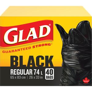 74L Garbage Bags - Regular, 40, Black, Polyethylene, Open Top