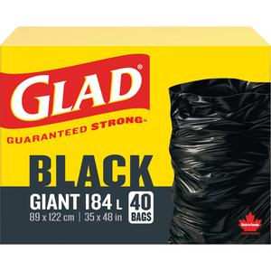 184L Garbage Bags - Regular, 40, Black, Polyethylene, Open Top