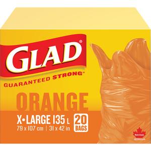 135L Garbage Bags - Regular, 20, Orange, Polyethylene, Open Top