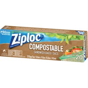 Ziploc® Compostable Sandwich Bags - Zipper, 6-1/2", 5-7/8", 20