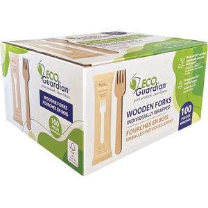 Individually Wrapped Wooden Forks - Natural, 6.25", ASTM Certified, FDA & CFIA Food Service Approved, Birch Wood