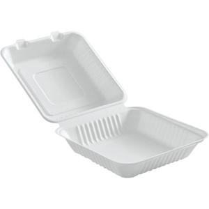 Compostable Hinged Food Containers - Square, Bagasse, White