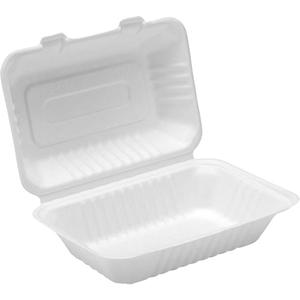 Compostable Hinged Food Containers - Rectangular, Bagasse, White