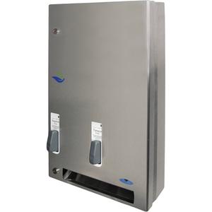 Push Button Free Feminine Product Dispenser - 5-1/2", 25-3/10", 16", Tampons, (15) No. 4 Napkin, (22) Standard Tampon Tubes, Brushed, 1 Year