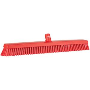 Heavy-Duty Push Broom - 24", Fine/Stiff, Red, Red