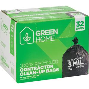 Green Home Garbage Bags - Strong, 32, Black, 3 mils, Recycled Material, Open Top, 159 L (42 Gal.)