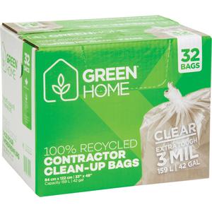 Green Home Garbage Bags - Strong, 32, Clear, 3 mils, Recycled Material, Open Top, 159 L (42 Gal.)
