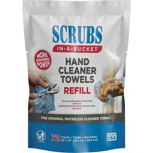 SCRUBS® Hand Cleaner Towels Refill Pack - 72, 10", 12", Dirt, Tar, Oils, Grease, Paints, Adhesives, Epoxies, Caulks, Inks & Dyes, Urethanes, Lubricants, "Icky-PIC", Cable Jelly, Asphalt, 1 Year