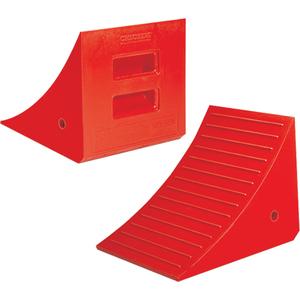 Heavy-Duty Wheel Chocks - Polyurethane, 65", 14", Orange, 17", 14", 245,000 lbs., 46" to 65"