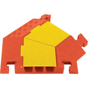 Linebacker® 3-Channel Heavy Duty Cable Protector - Right Turn - Yellow Lid, Orange Ramps, 45° Right Turn, 25" L x 20" W x 3" H, 2.25"