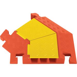 Linebacker® 3-Channel Heavy Duty Cable Protector - Left Turn - Yellow Lid, Orange Ramps, 45° Left Turn, 25" L x 20" W x 3" H, 2.25"