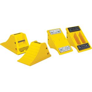 All-Terrain Heavy-Duty Wheel Chocks - Polyurethane, 38", 46", 8-1/2", Safety yellow, 15-1/2", 8-1/4", Rubber Pad