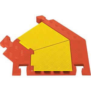 Linebacker® 4-Channel Heavy Duty Cable Protector - Left Turn - Yellow Lid, Orange Ramps, 45° Left Turn, 25" L x 20" W x 2.3" H, 1.85"