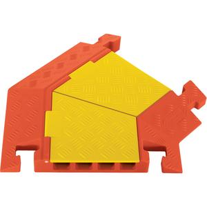 Linebacker® 5-Channel Heavy Duty Cable Protector - Right Turn - Yellow Lid, Orange Ramps, 45° Right Turn, 25" L x 20" W x 2.3" H, 1.85"