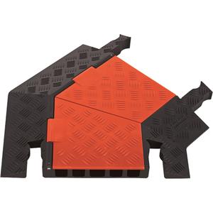 Guard Dog® 5-Channel Heavy Duty Cable Protector - Right Turn - Orange Lid, Black Ramps, 45° Right Turn, 24.5" L x 19.75" W x 1.875" H, 1.339"