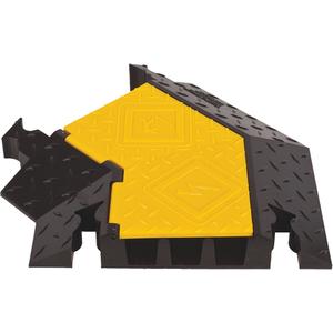 Yellow Jacket® 3-Channel Heavy Duty Cable Protector - Left Turn - Yellow Lid, Black Ramps, 45° Left Turn, 23.5" L x 18.75" W x 2.875" H, 2.125"