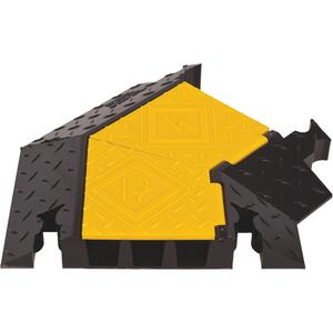 Yellow Jacket® 3-Channel Heavy Duty Cable Protector - Right Turn - Yellow Lid, Black Ramps, 45° Right Turn, 23.5" L x 18.75" W x 2.875" H, 2.125"
