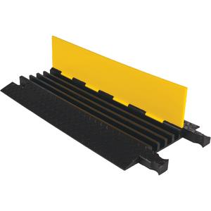 Yellow Jacket® Heavy Duty Cable Protector - 4, 36", 17.5", 2", 1.25", 1.25", 16,300 lbs. (8.15 tons), 32,600 lbs. (16.3 tons), Yellow Lid, Black Ramps, Dog Bone