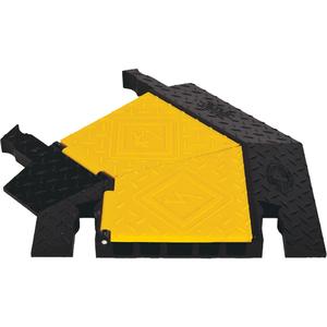 Yellow Jacket® 5-Channel Heavy Duty Cable Protector - Left Turn - Yellow Lid, Black Ramps, 45° Left Turn, 24" L x 19.75" W x 1.875" H, 1.25"