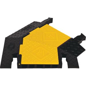 Yellow Jacket® 5-Channel Heavy Duty Cable Protector - Right Turn - Yellow Lid, Black Ramps, 45° Right Turn, 24" L x 19.75" W x 1.875" H, 1.25"