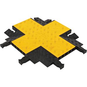 Yellow Jacket® 5-Channel Heavy Duty Cable Protector - 4-Way Connector - Yellow Lid, Black Ramps, 90° 4-Way Cross, 28.5"L x 19.75"W x 1.875"H, 1.34"