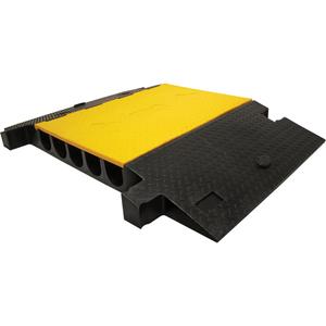 Yellow Jacket® Heavy Duty Cable Protector - 5, 35.75", 57.25", 5.125", 3.875", 3.75", 7,990 lbs. (3.99 tons), 15,980 lbs. (7.99 tons), Yellow Lid, Black Ramps, Dog Bone