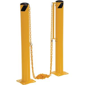 Dock Chain Barrier Bollard System - 146-1/4", 6-5/8", 42", Yellow, Steel, 8" x 8", 7/8" x 1-1/4"
