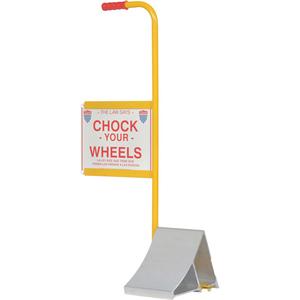 Wheel Chock with Handle & Sign - 30", 7", Silver, 11-7/8", 7-11/16"