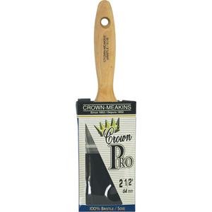 Crown Pro Straight Paint Brush - 2-1/2", Wood, Bristle, 5/8", 3", Straight, Oil based paints, stains and varnishes, 10-1/8", 3"