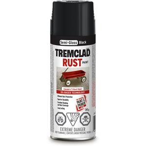 Tremclad® Oil Based Rust Paint - Aerosol Can, Black, 340 g, Semi-Gloss, Black, White