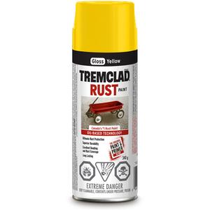 Tremclad® Oil Based Rust Paint - Aerosol Can, Yellow, 340 g, Gloss, Yellow, Black, White, Silver Aluminum, Anodized Bronze, Brown, Charleston Green, Clear, Dark Blue, Fire Red, Cobblestone, Dark Walnut