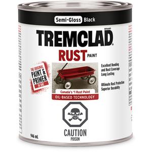 Tremclad® Oil Based Rust Paint - Can, Black, 946 ml, 946 ml, Semi-Gloss, Black, White