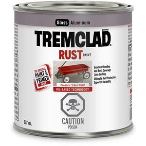Tremclad® Oil Based Rust Paint - Can, Silver/Aluminum, 237 ml, 237 ml, Gloss, Aluminum, Black, Green, Grey, Recreational White, White