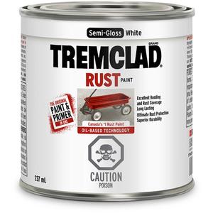 Tremclad® Oil Based Rust Paint - Can, White, 237 ml, 237 ml, Semi-Gloss, White, Black, Yellow