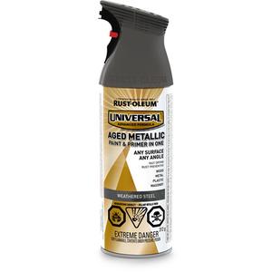 Universal® Aged Spray Paint - Aerosol Can, Grey, 312 g, Metallic, Weathered Steel, Oil Rubbed Bronze, Gilded Brass, Copper, Antique Brass, Carbon Mist, Champagne Mist, Dark Steel, Pearl Mist, Pure Gold