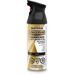 Universal® Paint & Primer In One Spray Paint - Aerosol Can, Black, 340 g, Hammered, Black