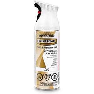 Universal® Enamel Paint & Primer In One - Aerosol Can, White, 340 g, Very Flat, White, Black