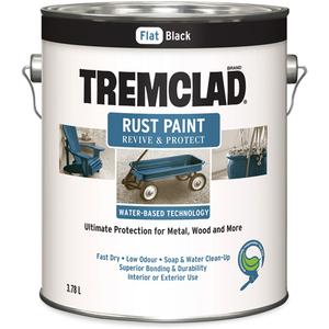 Tremclad® Water-Based Rust Paint - Gallon, Black, Black, Grey, 3.78 L, 3.78 L, Very Flat