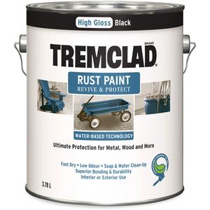 Tremclad® Water-Based Rust Paint - Gallon, Black, Black, White, 3.78 L, 3.78 L, Gloss