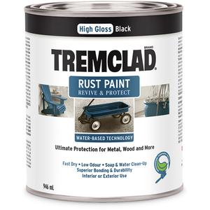 Tremclad® Water-Based Rust Paint - Can, Black, Black, White, 946 ml, 946 ml, Gloss
