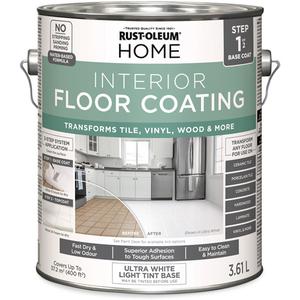 Home Interior Floor Coating System Base Coat - Gallon, Tint Base/White, 3.61 L, 3.61 L, Very Flat, Water-Based, Ultra White