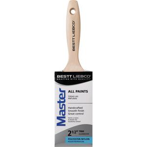 Master Paint Brush - 2-1/2", Wood, Poly/Nylon, 5/8", 2-15/16", All Paints, Stainless Steel, Beavertail, Sanded