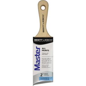 Master Short Paint Brush - 2", Wood, Poly/Nylon, 9/16", 2-9/16", All Paints, Stainless Steel, Long Sash, Sanded